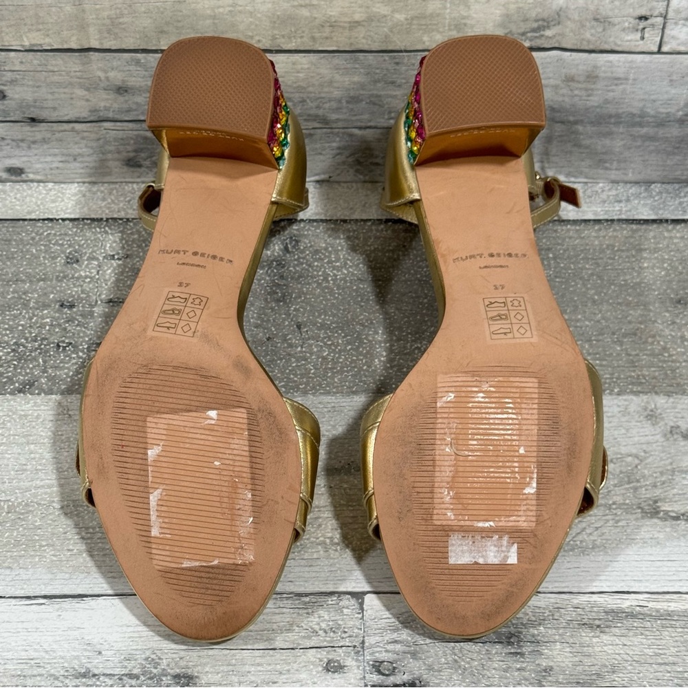 Kurt Geiger London Mayfair Eagle Block Heel Sandal - Gold multi - Sz - 7 .US - Picture 10 of 12